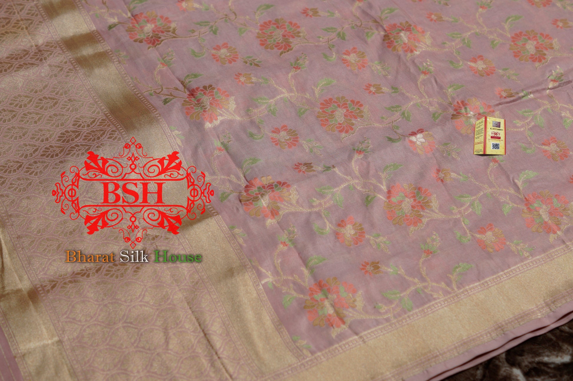 Blush Pink Handwoven Banarasi Pure Kataan Silk Dupatta - Bharat Silk House