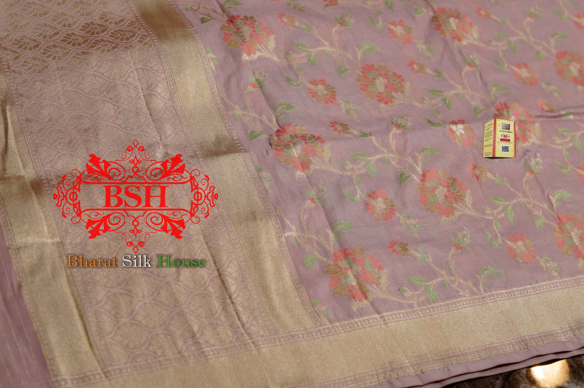 Blush Pink Handwoven Banarasi Pure Kataan Silk Dupatta - Bharat Silk House