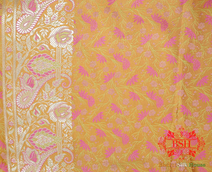 Carrot Orange Dohri Resham Zari Booti Tanchoi Silk Saree - Bharat Silk House