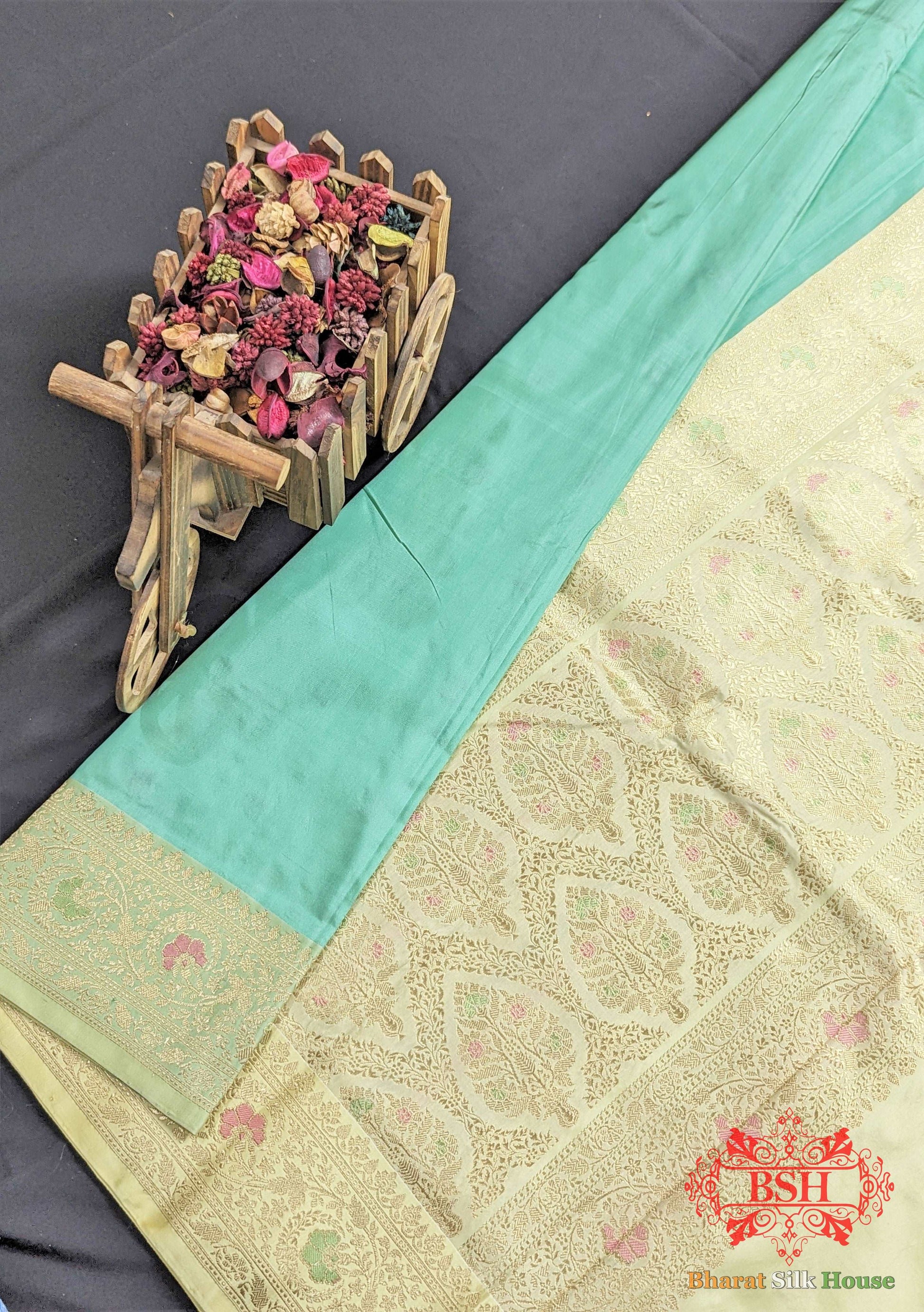 Celeste Blue Pure Katan Silk Banarasi Handloom Saree - Bharat Silk House