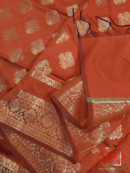 Chestnut Shades Of Red Banarasi Semi Silk Dupatta - Bharat Silk House