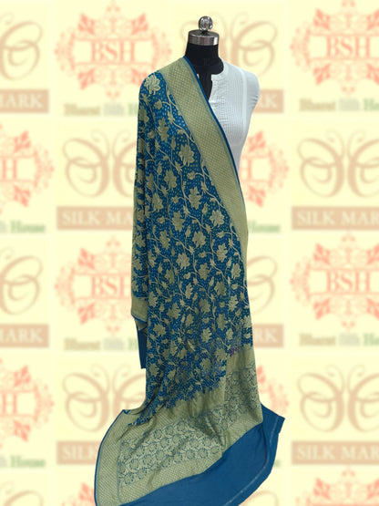 Cobalt Blue Georgette Banarasi Handloom Bandhani Dupatta - Bharat Silk House