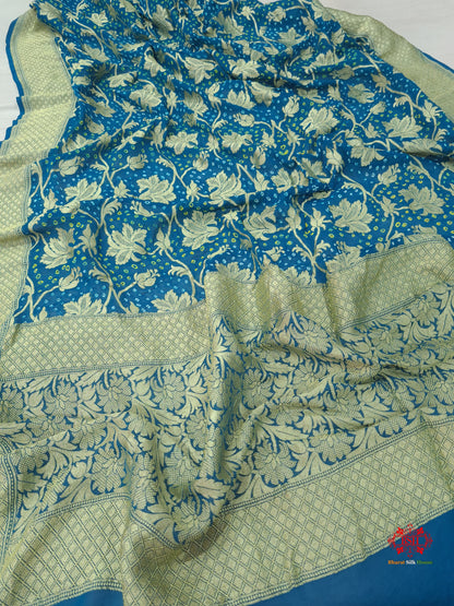 Cobalt Blue Georgette Banarasi Handloom Bandhani Dupatta - Bharat Silk House