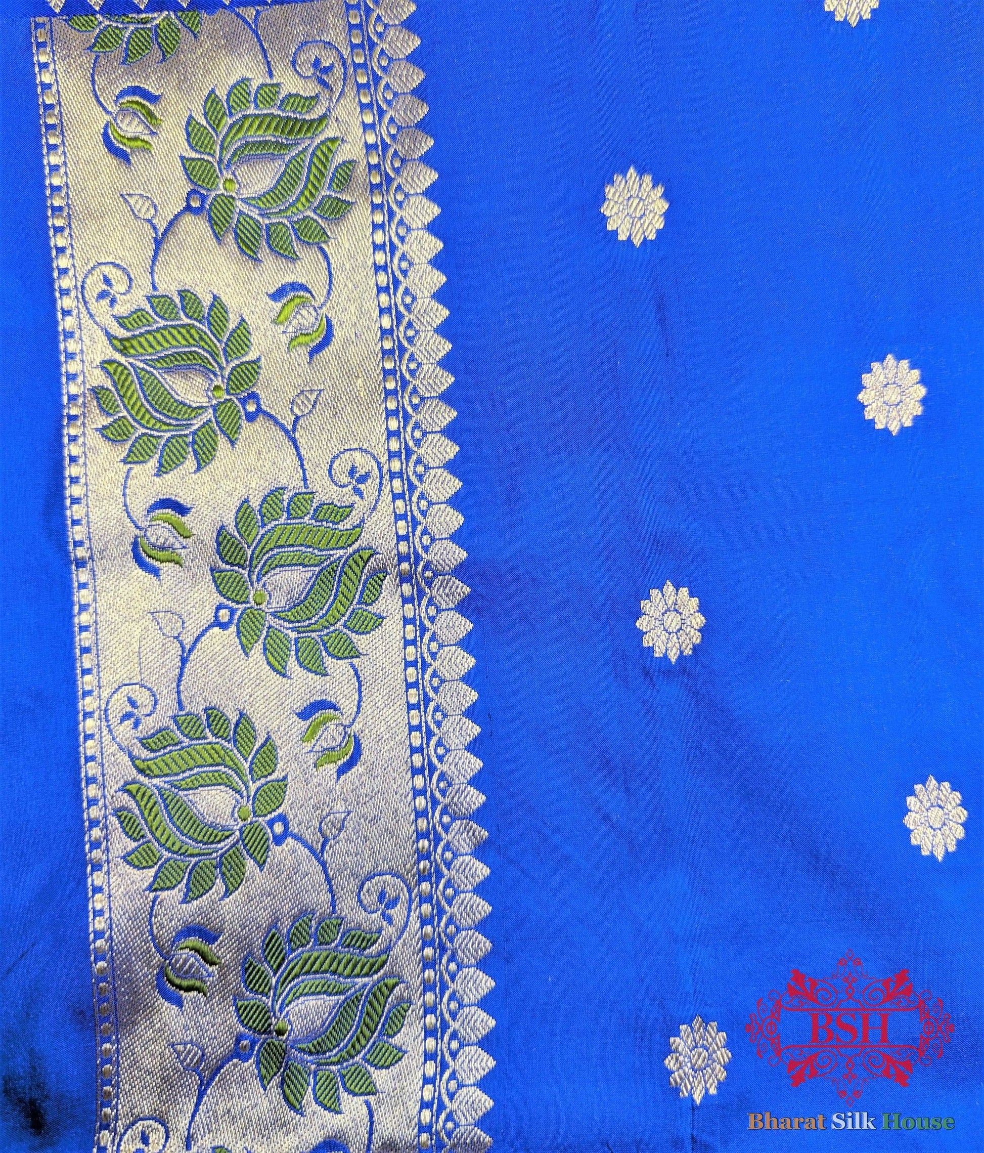 Cobalt Blue Pure Katan Silk Banarasi Saree - Bharat Silk House