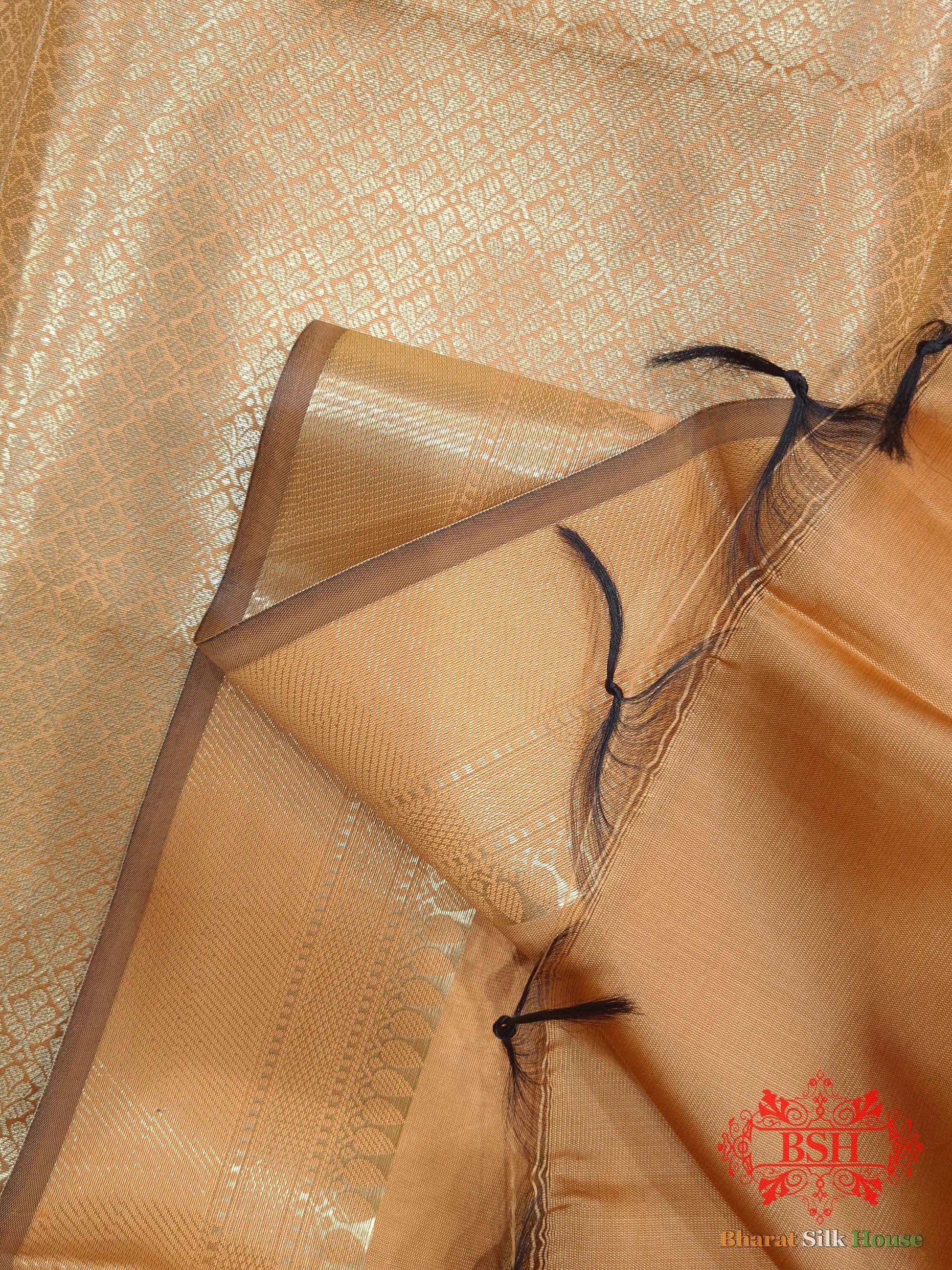 Copper Shades Of Brown Banarasi Brocade Semi Silk Dupatta - Bharat Silk House