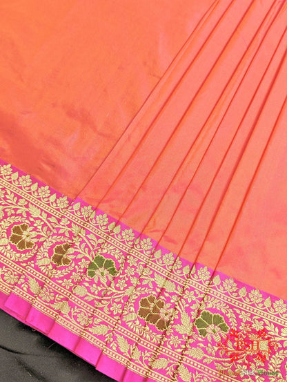 Coral Pink Katan Silk Banarasi Handloom Saree - Bharat Silk House