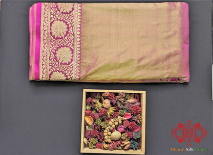 Cross Colour Pure Katan Silk Banarasi Handloom Saree - Bharat Silk House