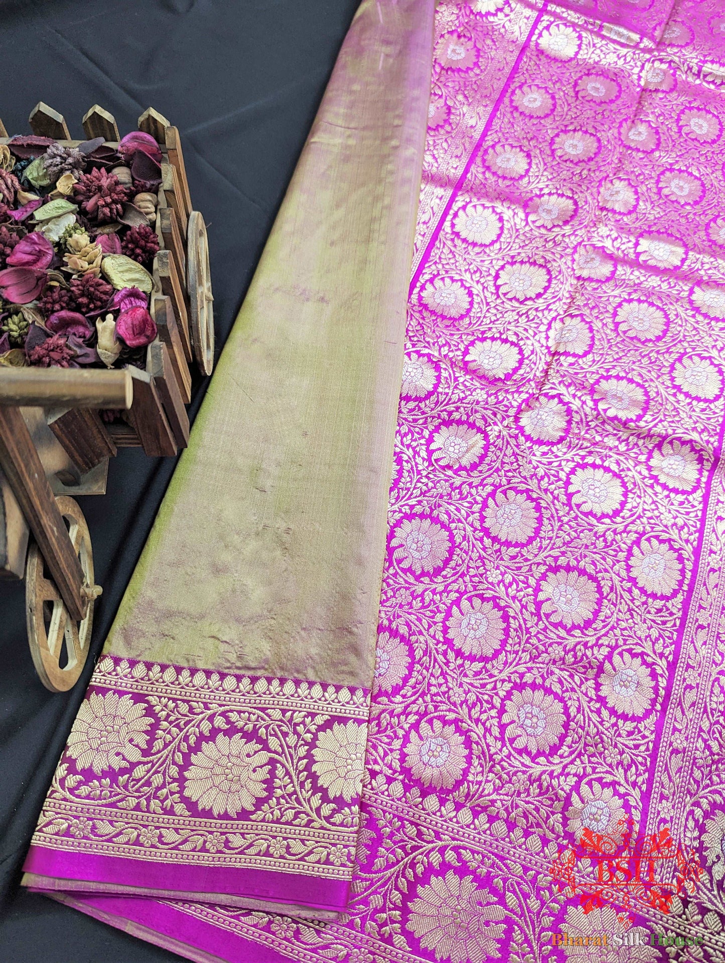 Cross Colour Pure Katan Silk Banarasi Handloom Saree - Bharat Silk House