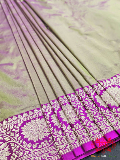 Cross Colour Pure Katan Silk Banarasi Handloom Saree - Bharat Silk House