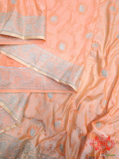 Dark Shade Of Peach Single Zari Tanchoi Silk Saree - Bharat Silk House