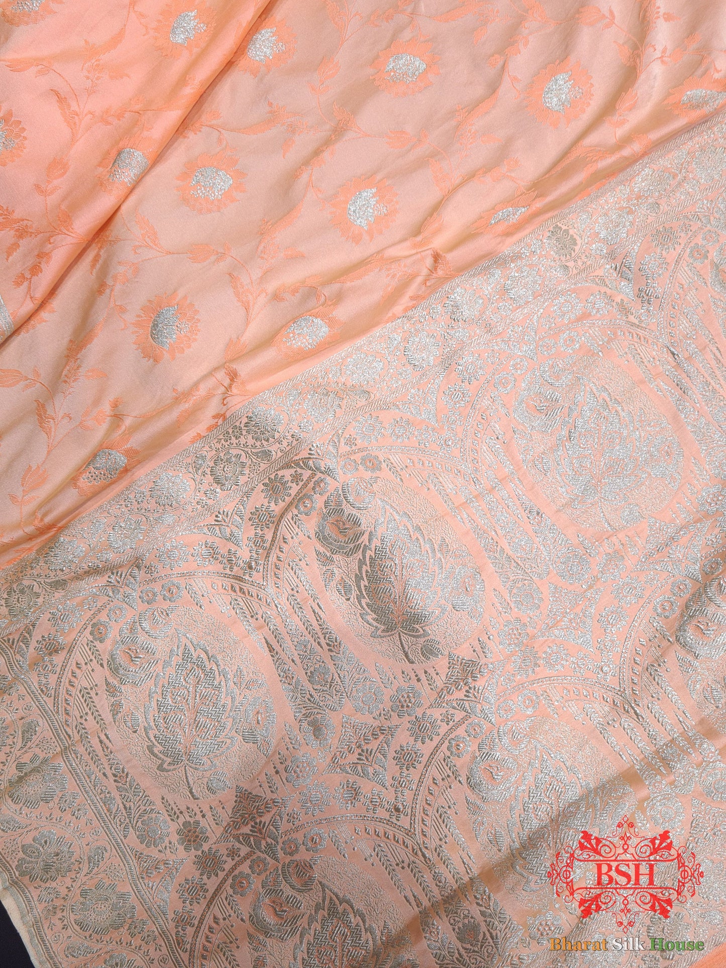 Dark Shade Of Peach Single Zari Tanchoi Silk Saree - Bharat Silk House