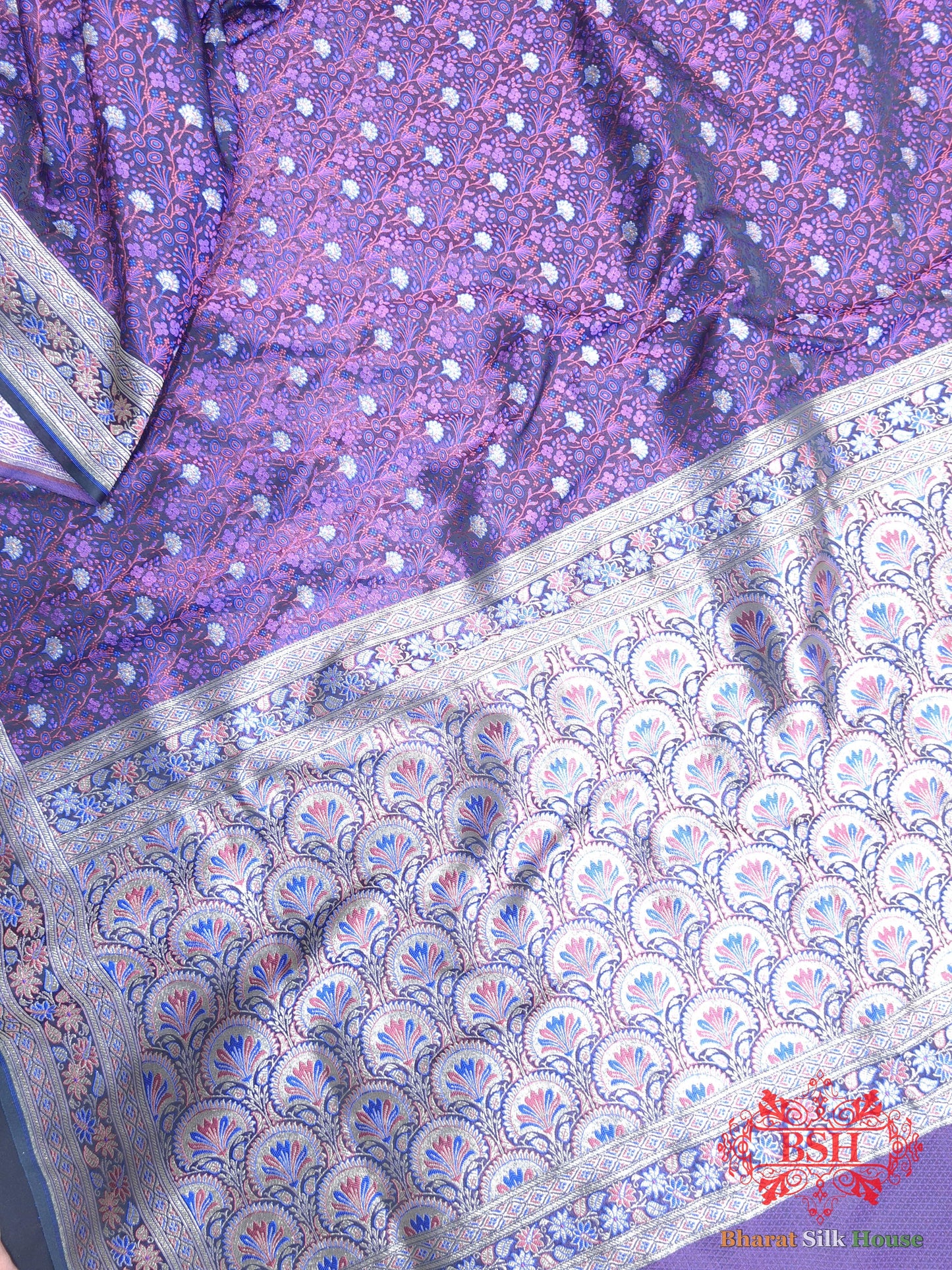 Dark Shade Of Violet Dohri Zari Tanchoi Silk Saree - Bharat Silk House