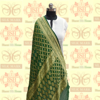 Deep Green Georgette Banarasi Handloom Bandhani Dupatta - Bharat Silk House