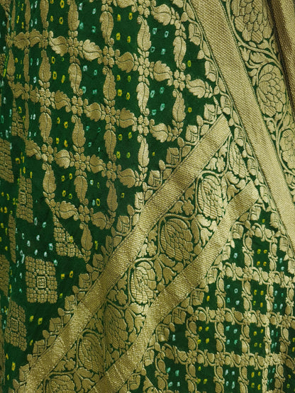 Deep Green Georgette Banarasi Handloom Bandhani Dupatta - Bharat Silk House