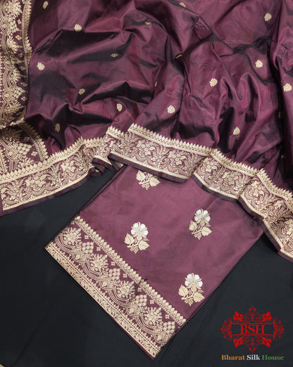 Deep Wine Handloom Banarasi Silk Suit Piece - Bharat Silk House