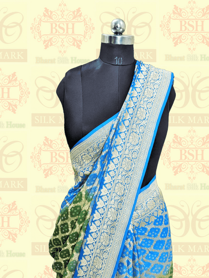 Dual Shade Pure Georgette Banarasi Bandhej Handloom Saree - Bharat Silk House