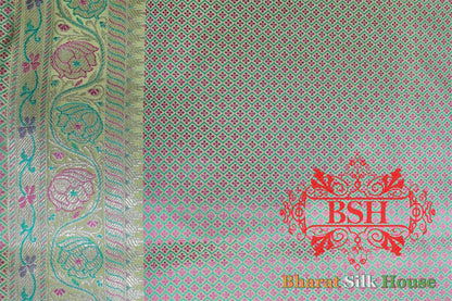 Emerald Green Dohri Resham Zari Booti Tanchoi Silk Saree - Bharat Silk House