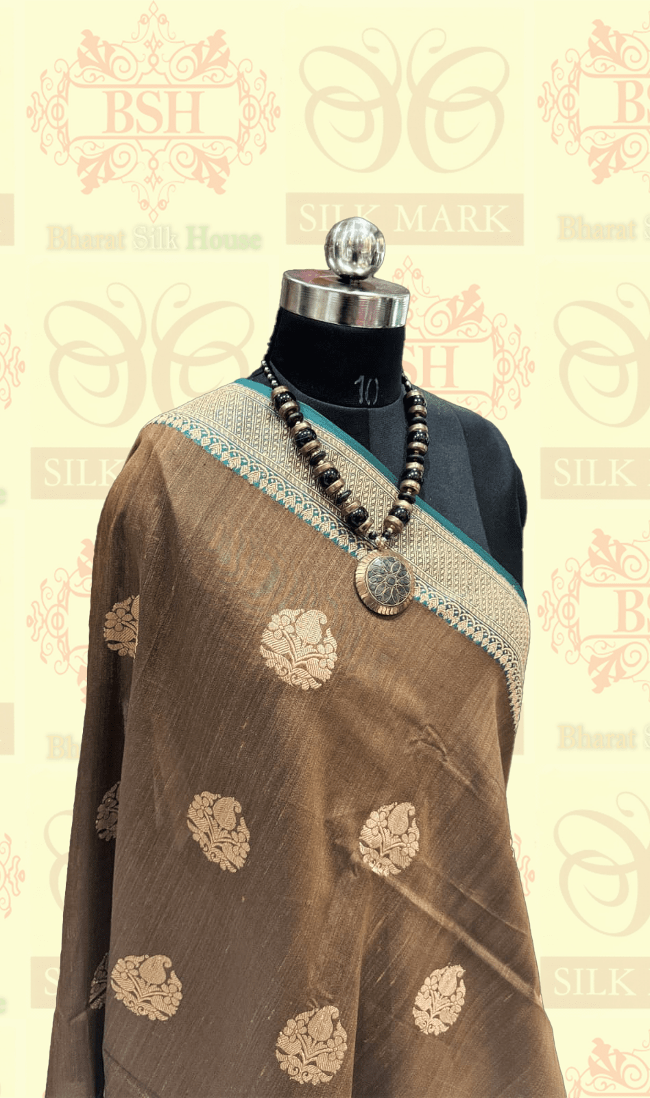 Espresso Brown Pure Tussar Moonga Silk Handloom Sare With Zari Border - Bharat Silk House