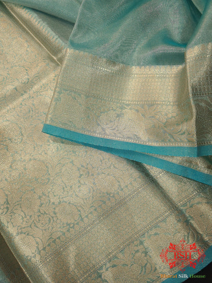 Firozi Color Glass Tissue Silk Saree - Bharat Silk House