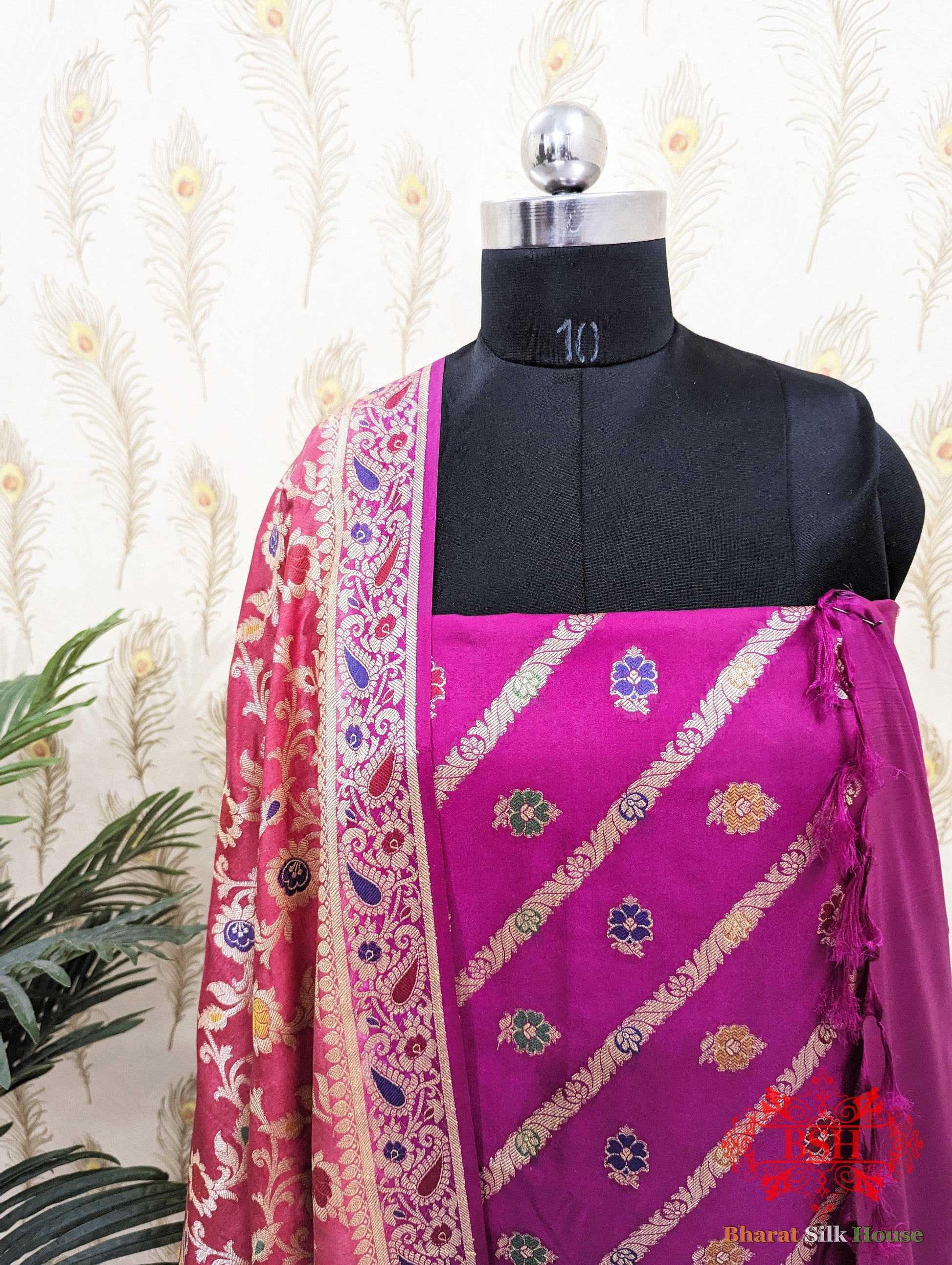 Fuchsia Dyeable Bararasi Silk Unstitched Suit Set With Meenakari Work - Bharat Silk House