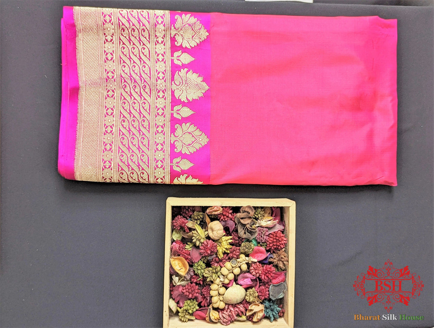 Fuscia Pink Pure Katan Silk Banarasi Handloom Saree - Bharat Silk House