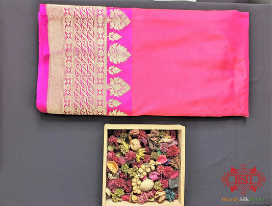 Fuscia Pink Pure Katan Silk Banarasi Handloom Saree - Bharat Silk House