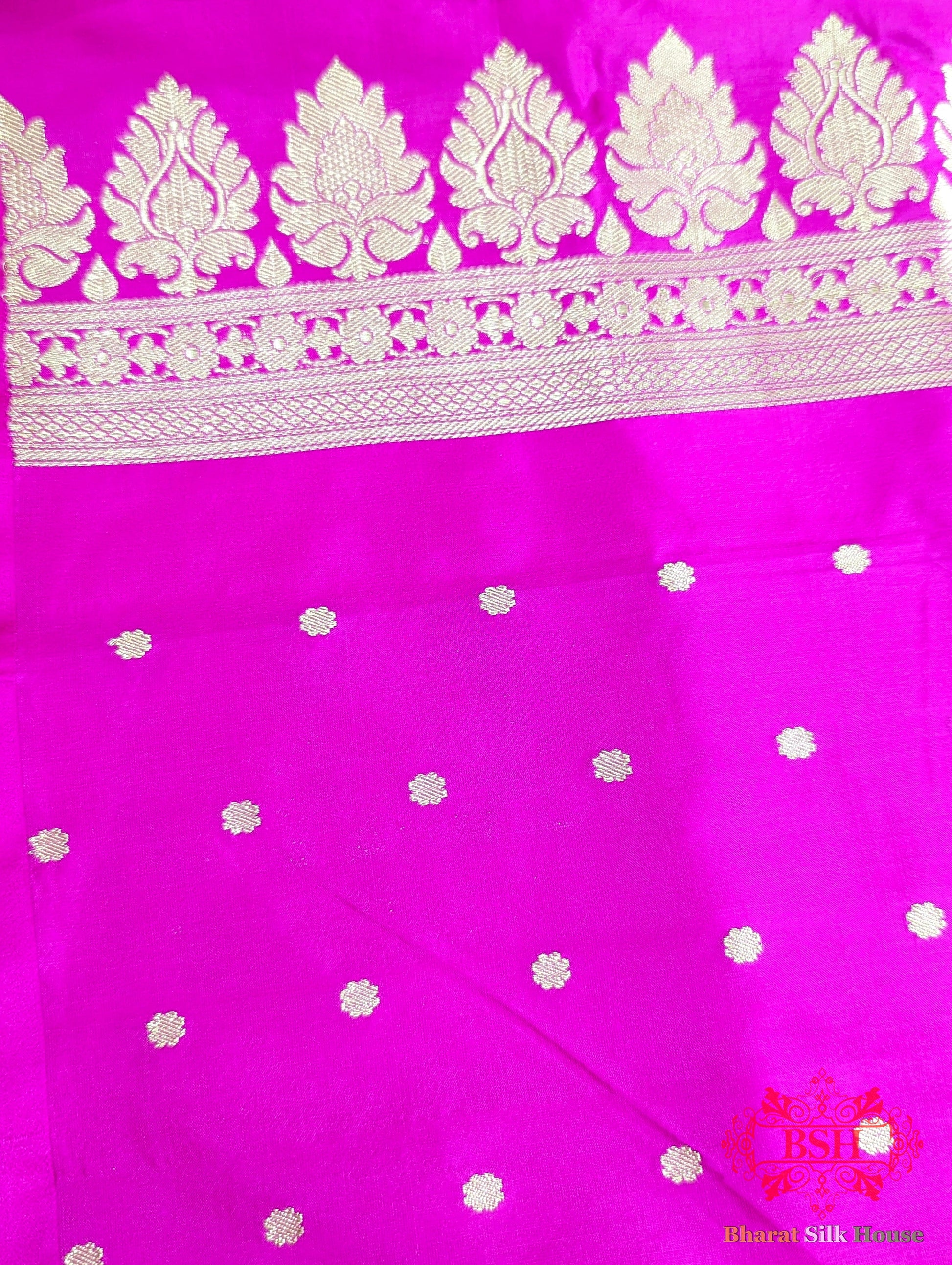 Fuscia Pink Pure Katan Silk Banarasi Handloom Saree - Bharat Silk House