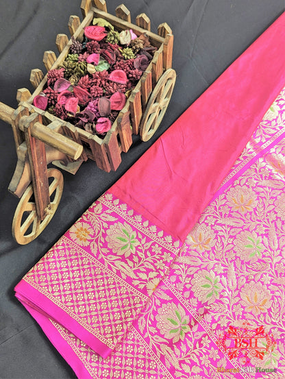 Fuscia Pink Pure Katan Silk Banarasi Handloom Saree - Bharat Silk House