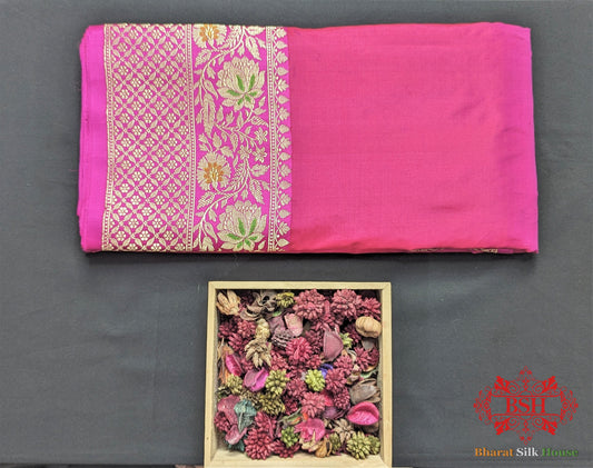 Fuscia Pink Pure Katan Silk Banarasi Handloom Saree - Bharat Silk House