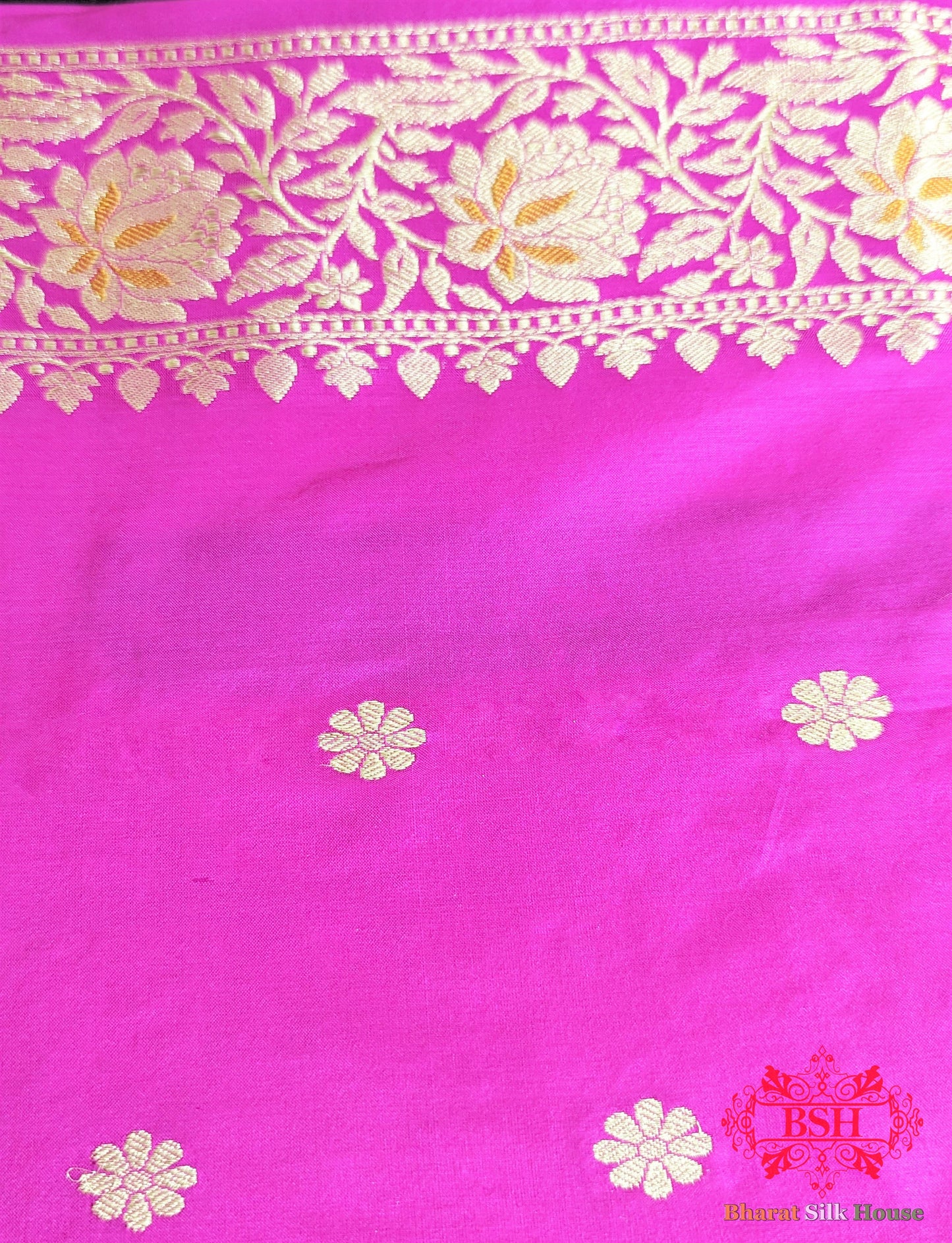 Fuscia Pink Pure Katan Silk Banarasi Handloom Saree - Bharat Silk House