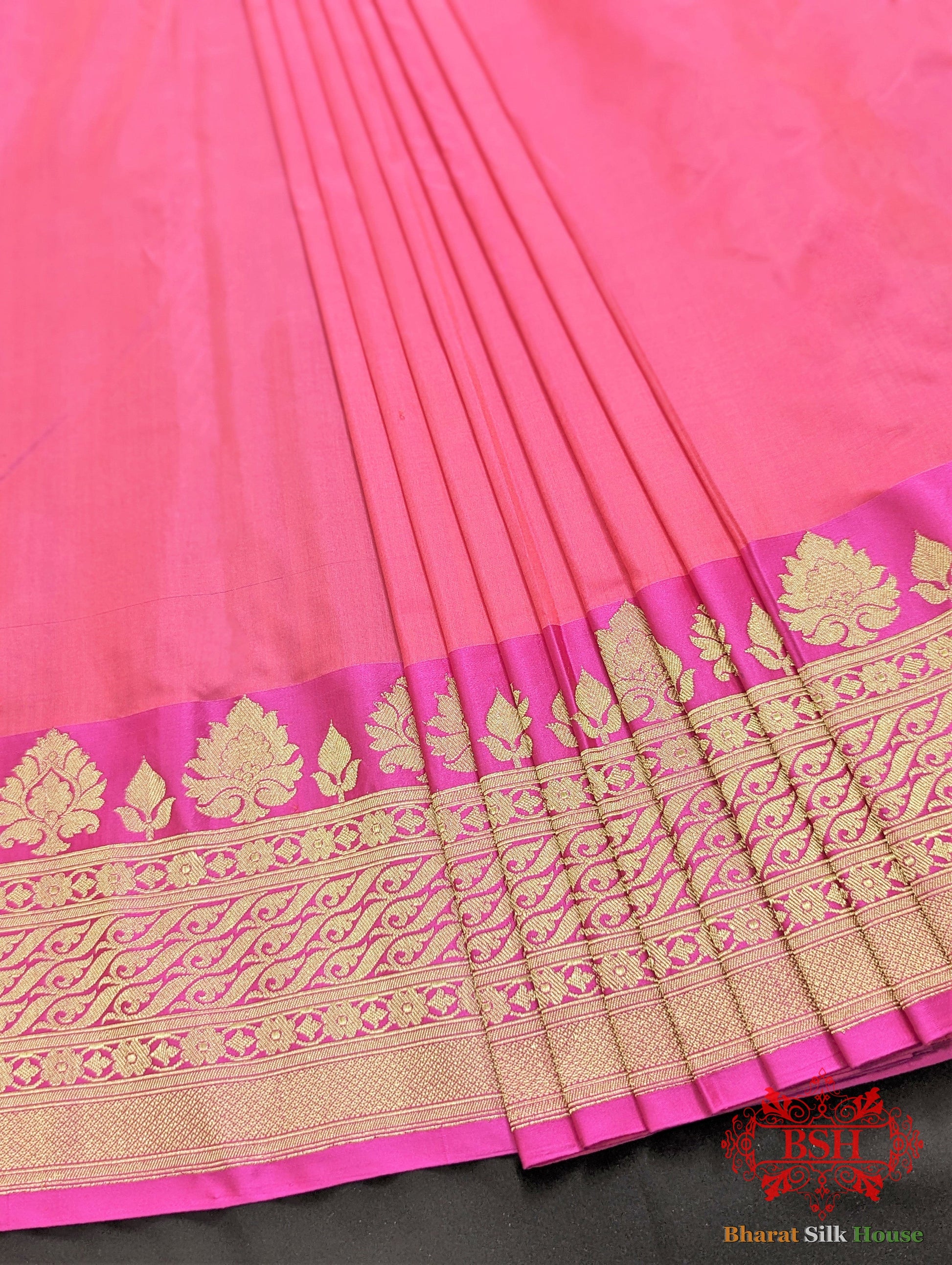 Fuscia Pink Pure Katan Silk Banarasi Handloom Saree - Bharat Silk House