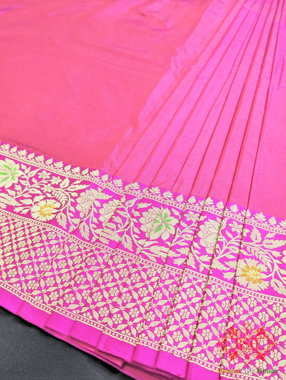 Fuscia Pink Pure Katan Silk Banarasi Handloom Saree - Bharat Silk House