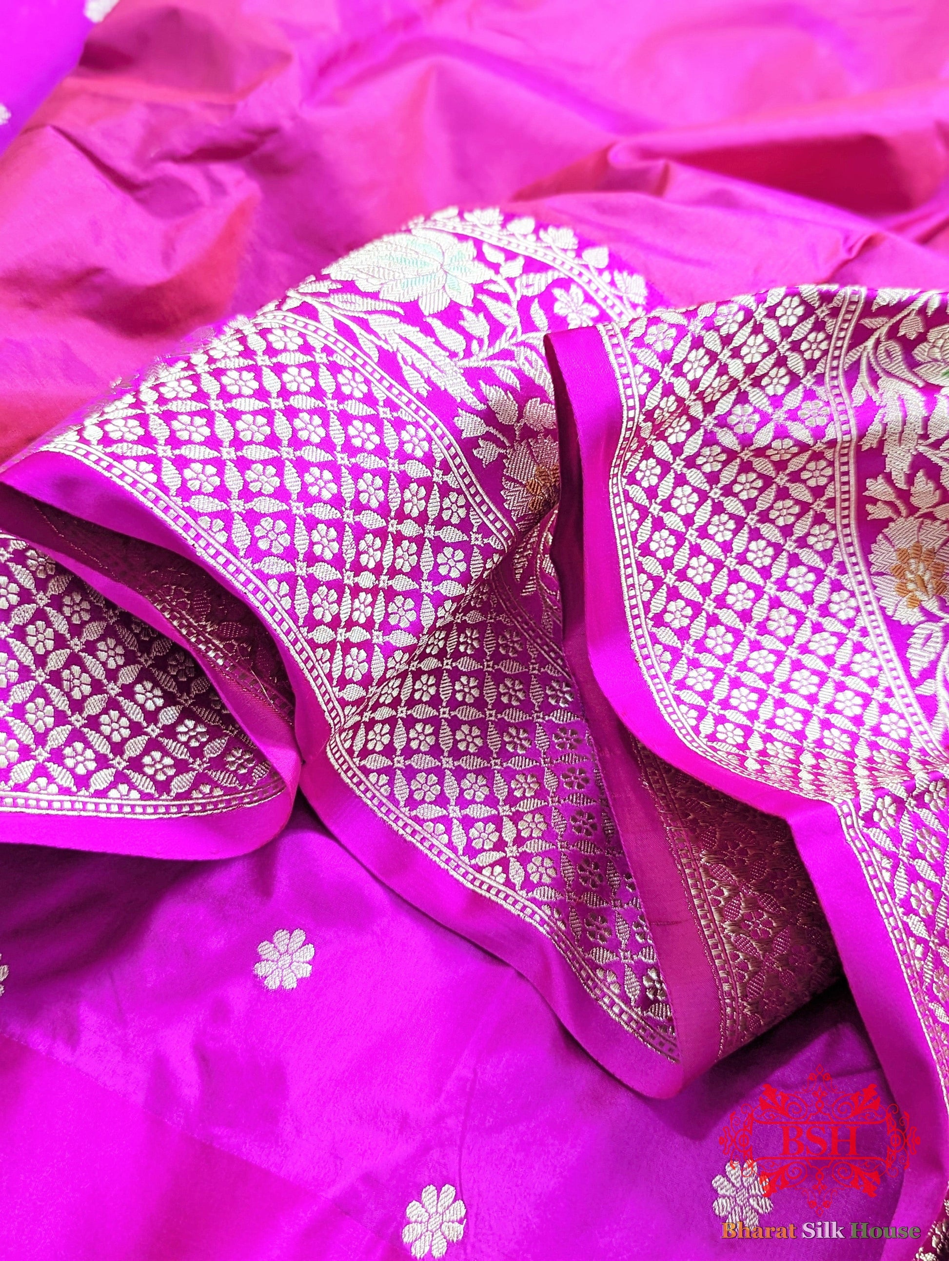 Fuscia Pink Pure Katan Silk Banarasi Handloom Saree - Bharat Silk House