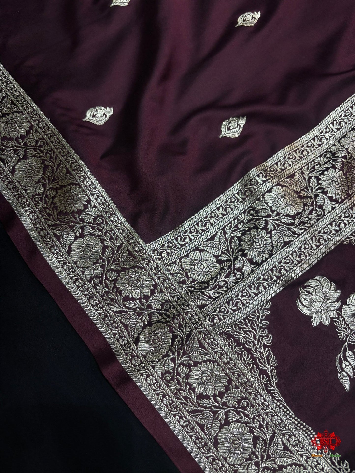 Garnet Mashru Silk All Over Booti With Jaal Blouse Design Saree - Bharat Silk House Mashroo Silk