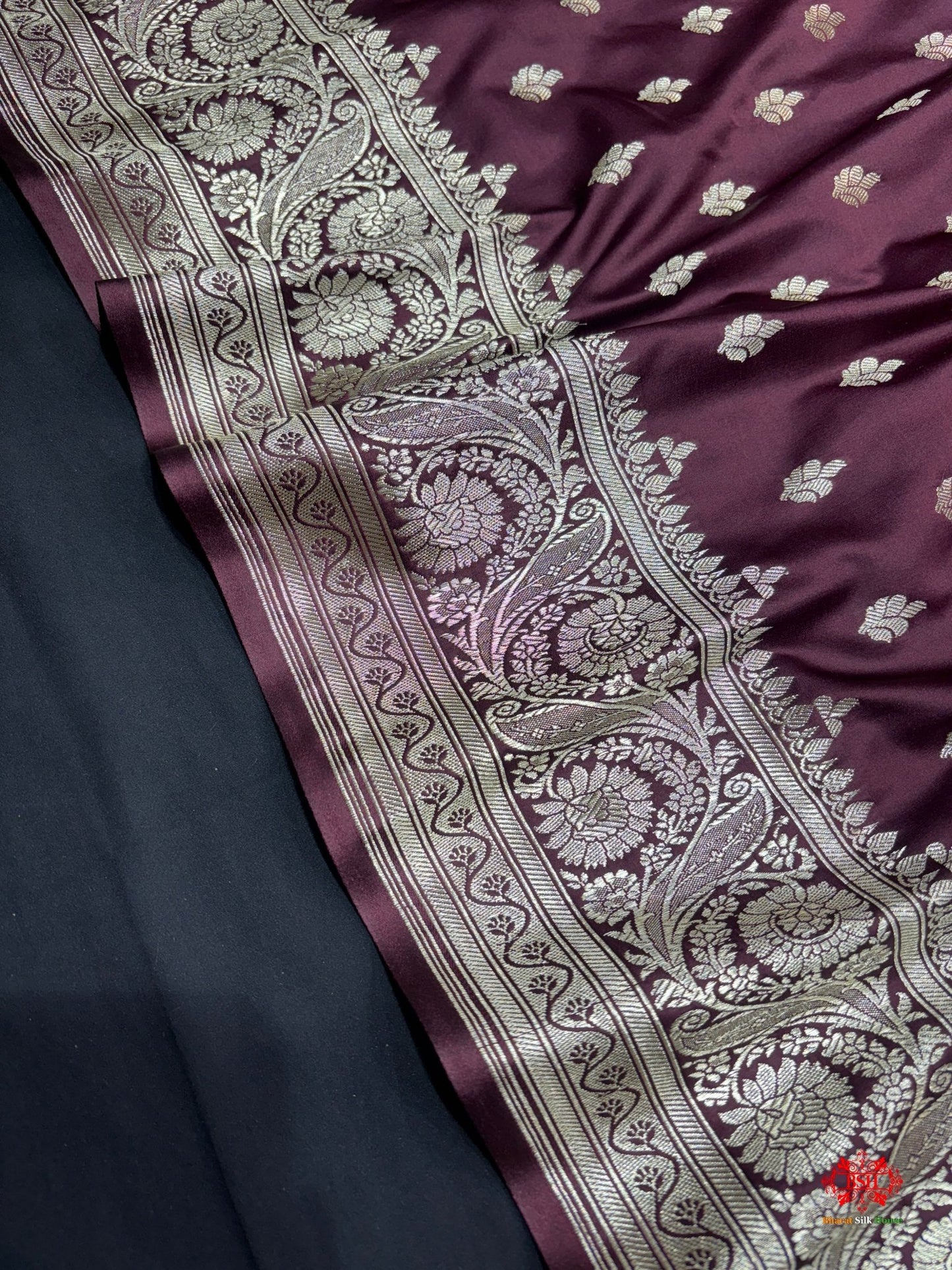 Garnet Mashru Silk All Over Booti With Jaal Blouse Design Saree - Bharat Silk House Mashroo Silk