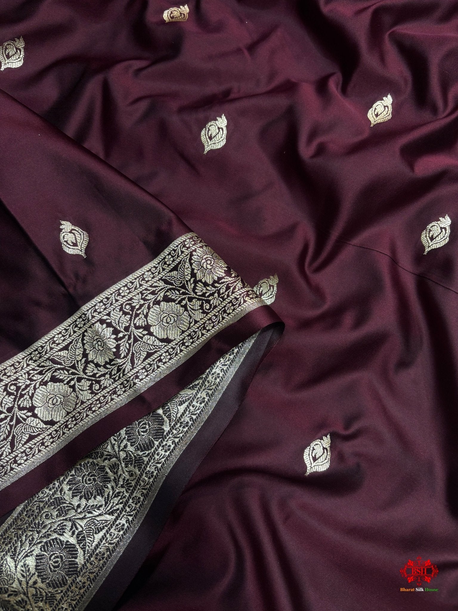 Garnet Mashru Silk All Over Booti With Jaal Blouse Design Saree - Bharat Silk House Mashroo Silk