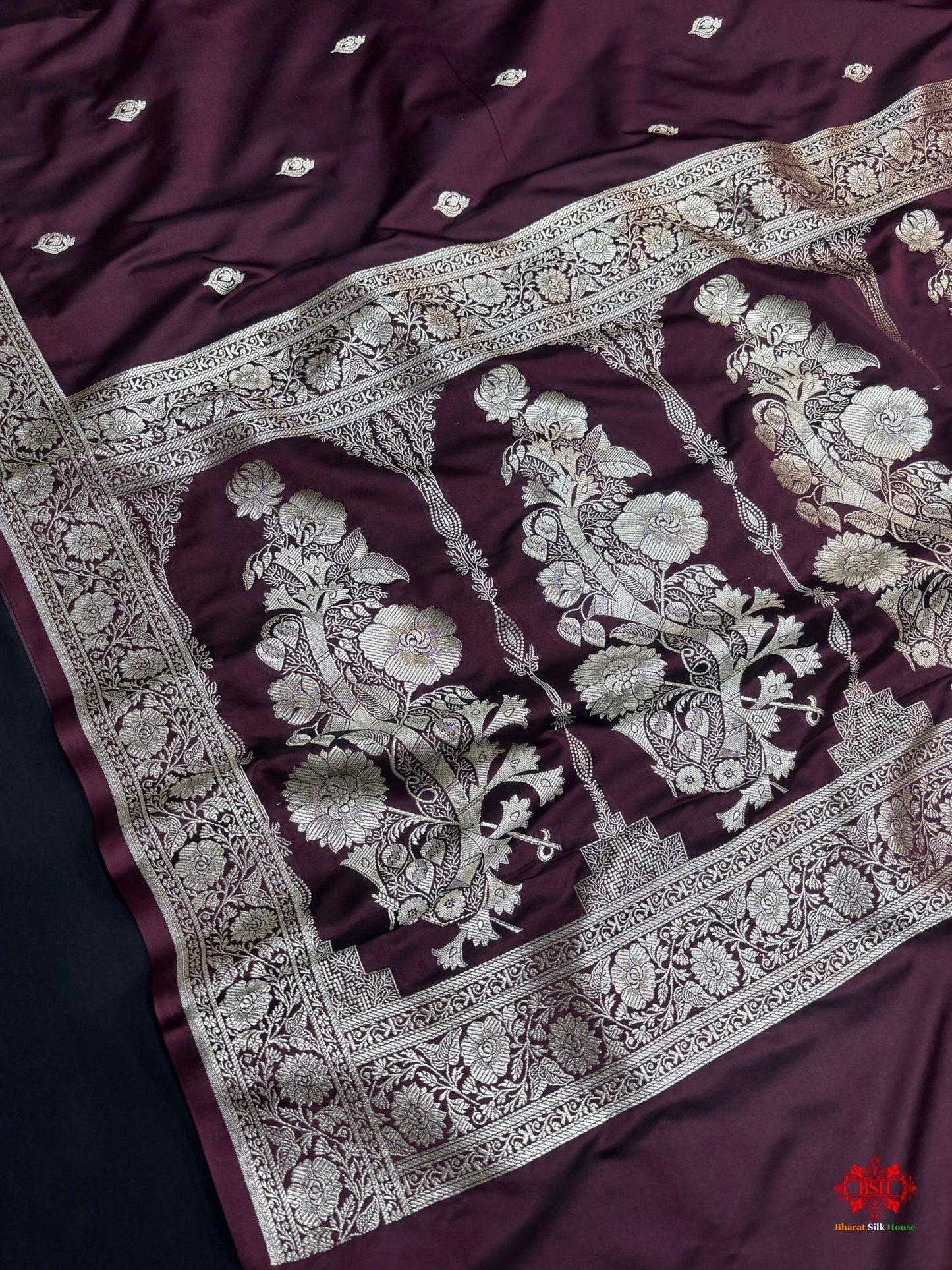 Garnet Mashru Silk All Over Booti With Jaal Blouse Design Saree - Bharat Silk House Mashroo Silk