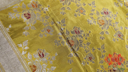 Gold Yellow Handwoven Banarasi Silk Dupatta - Bharat Silk House