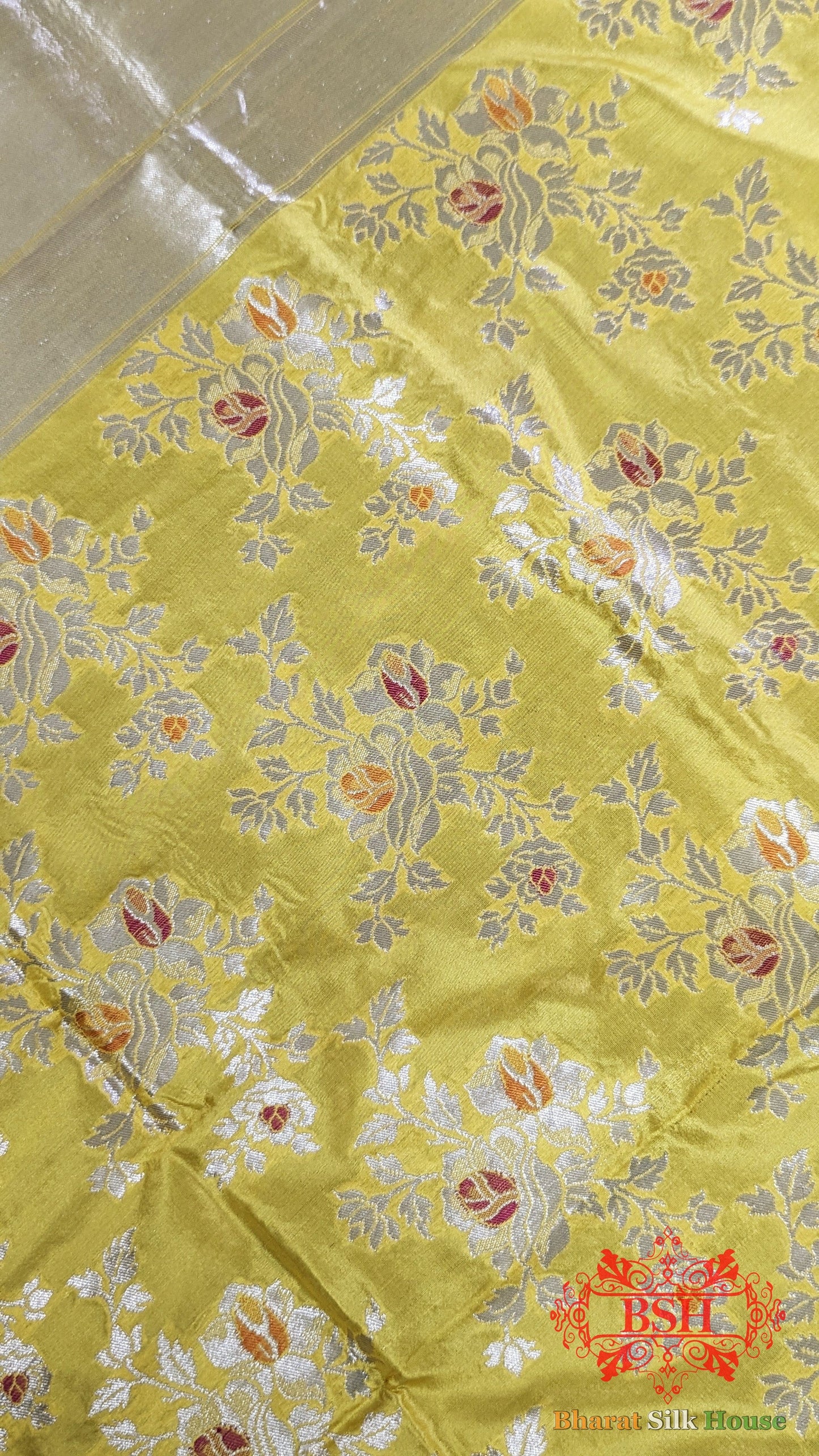 Gold Yellow Handwoven Banarasi Silk Dupatta - Bharat Silk House