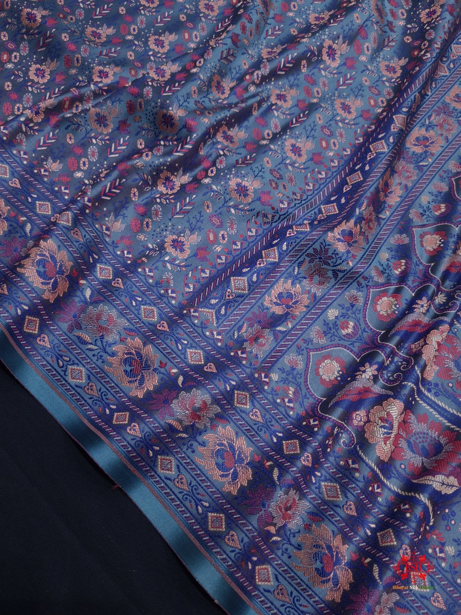 Gray Chauthera (Four Color) Resham Zari Tanchoi Katan Silk Saree - Bharat Silk House Tanchoi katan