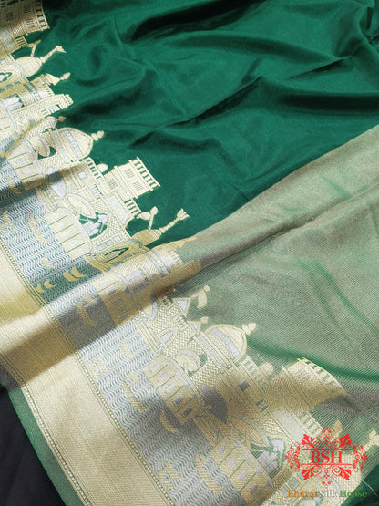 Green Banaras Ghats Weaved Silk Saree - Bharat Silk House