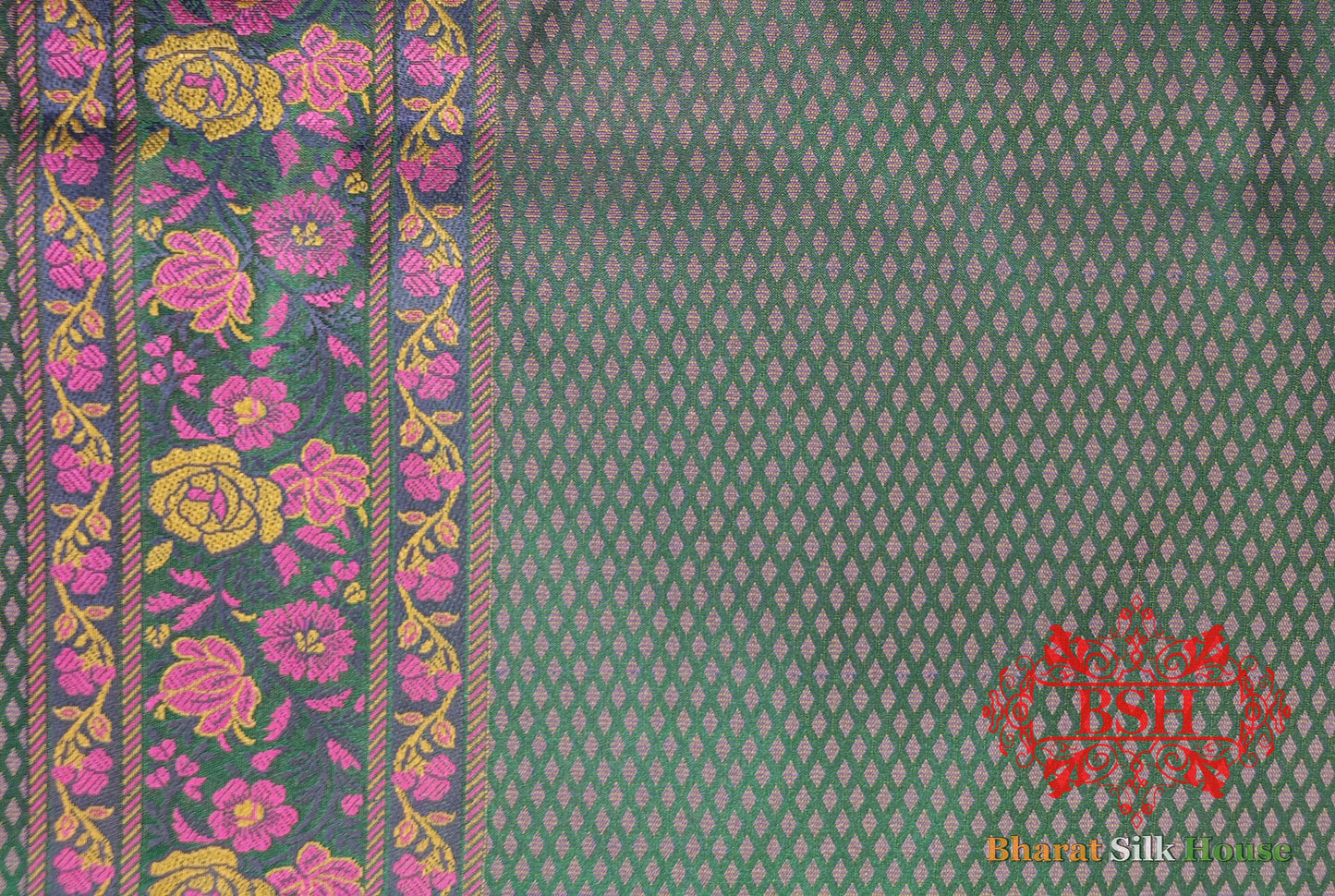 Green Chauthera (Four Color) Resham Zari Tanchoi Katan Silk Saree - Bharat Silk House