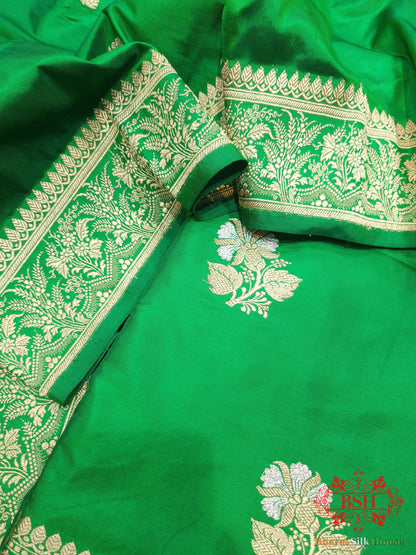 Green Handloom Banarasi Silk Suit Piece - Bharat Silk House