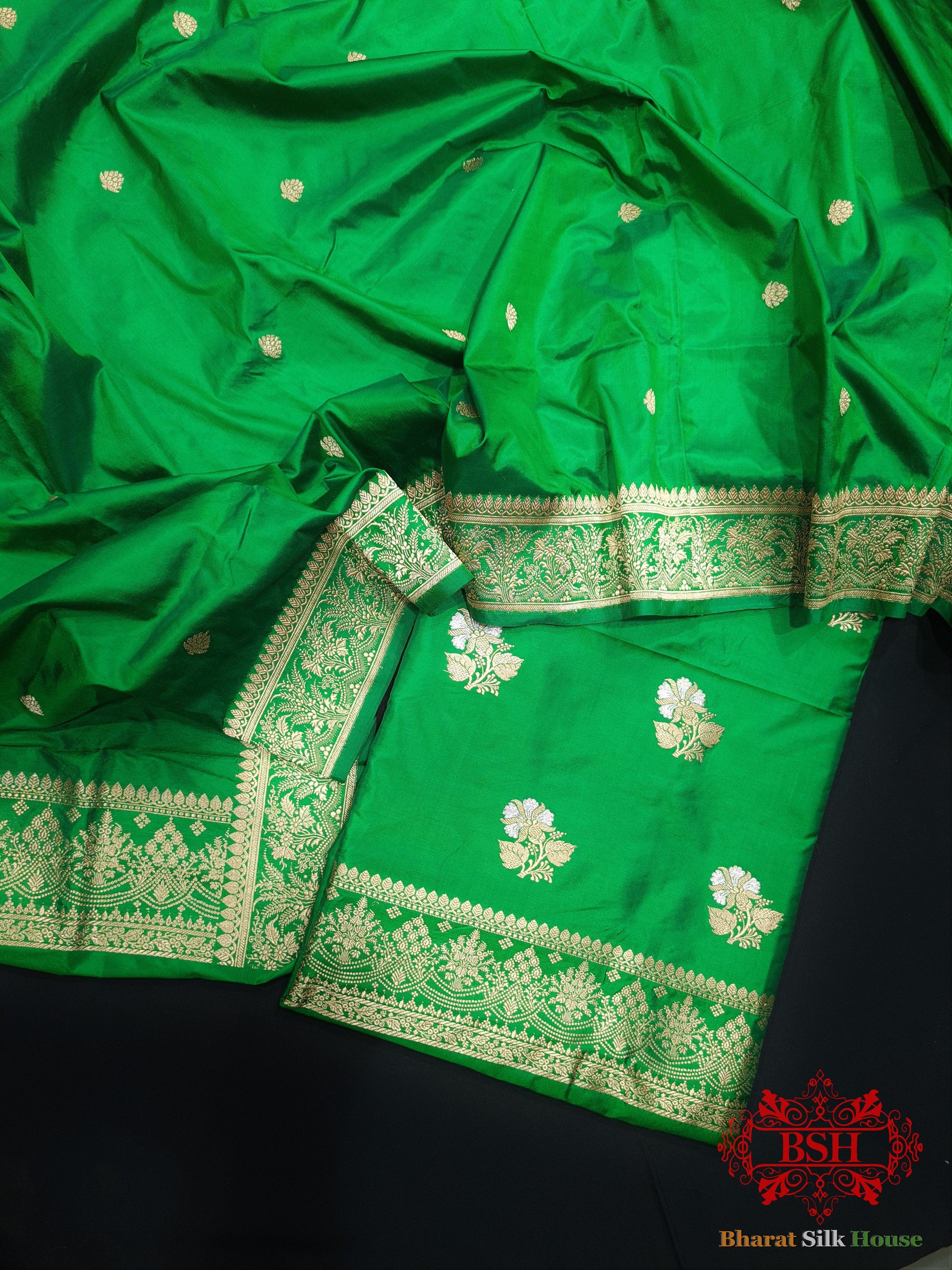 Green Handloom Banarasi Silk Suit Piece - Bharat Silk House