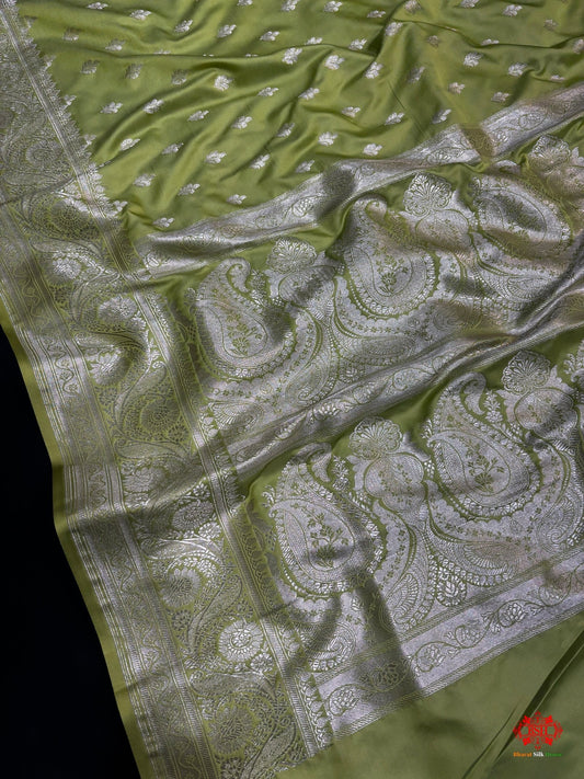 Green Mashru Silk All Over Booti With Jaal Blouse Design Saree - Bharat Silk House Mashroo Silk