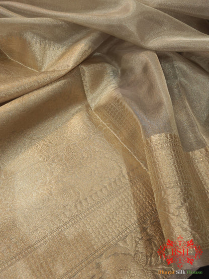 Grey Color Glass Tissue Silk Saree - Bharat Silk House