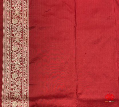 Handloom Banarasi Pure Katan Silk All Over Floral Booti In Shades Of Red - Bharat Silk House Pure Kataan Silk