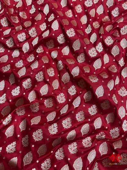 Handloom Banarasi Pure Katan Silk All Over Floral Booti In Shades Of Red - Bharat Silk House Pure Kataan Silk