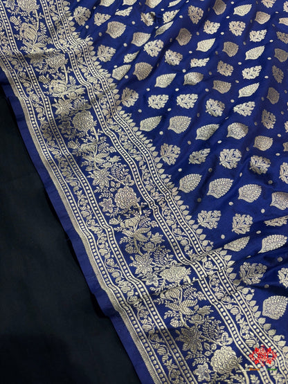 Handloom Banarasi Pure Katan Silk All Over Floral Booti In Shades Of Royal Blue - Bharat Silk House Pure Kataan Silk