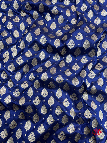 Handloom Banarasi Pure Katan Silk All Over Floral Booti In Shades Of Royal Blue - Bharat Silk House Pure Kataan Silk